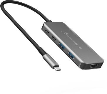 Разветвитель J5Create USB-C 5-in-1 2xUSB 3.2 10Gbps + 2xUSB-C 10Gbps PD JCH453-N