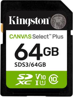 Флеш-карта Kingston 64GB SDXC class 10 UHS-I V10 A1 Canvas Select Plus SDS3/64GB