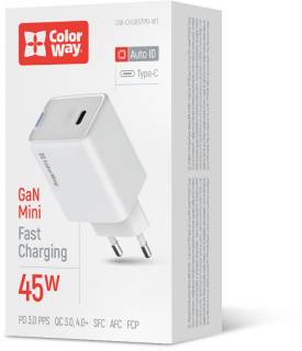 Зарядка ColorWay GaN Mini 45W PD Port PPS USB-C white CW-CHS057PD-WT