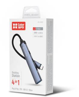 Разветвитель ColorWay USB-C 4-in-1 USB-C2.0х3/USB3.0 CW-HUB07
