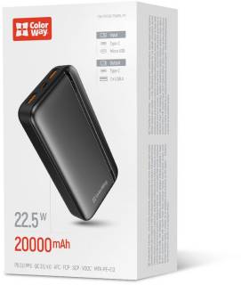 Павербанк ColorWay 20 000 mAh Portable Charger (USB/QC3.0 + USB-C/PD/ CW-PB200LPB4BK-PD