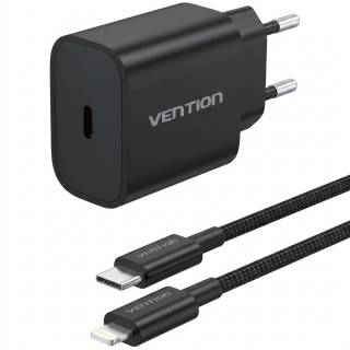 Зарядка Vention 1xUSB-C PD20W + cable USB-C to Lightning black G17B0-EU