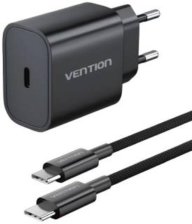 Зарядка Vention 1xUSB-C PD20W + cable USB-C to USB-C black G16B0-EU