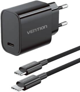 Зарядка Vention 1xUSB-C PD30W + cable USB-C to USB-C black G18B0-EU