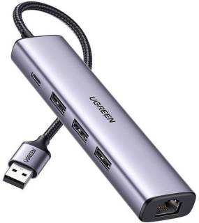 Разветвитель Ugreen USB 3.0 to 3хUSB 3.0/Type-C+RJ45(1000M) Ethernet 5 60554