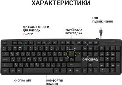 Клавиатура OfficePro SK166 USB Black