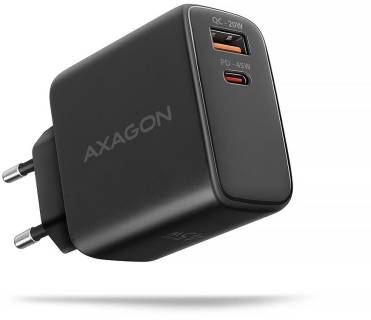Зарядка AXAGON 1xUSB QC4.0 + 1xUSB-C PD45W PPS black ACU-PQ45