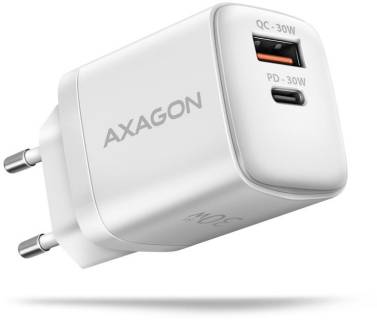 Зарядка AXAGON 1xUSB QC4.0 + 1xUSB-C PD30W PPS white ACU-PQ30W