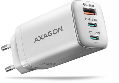 Зарядка AXAGON 1xUSB + 2xUSB-C 65W QC4+ PD3.0 PPS white ACU-DPQ65W