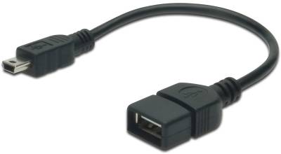 Кабель Digitus Адаптер USB 2.0 (AF/miniB 5pin) OTG 0.2м, Black/Черный, bulk AK-300310-002-S