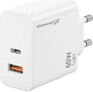 Зарядка Grand-X GaN 1xUSB-C + 1xUSB 65W PD3.0 QC4.0 AFC SCP FCP wh CH-960W