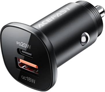 Зарядка ACEFAST 1xUSB-C PD20W + 1xUSB QC3.0 18W car adapter metal 6974316280330
