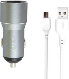 Зарядка XO TZ09 2.4A/2 USB + cable microUSB Grey XO-TZ09M-GR