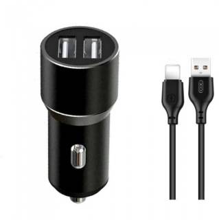 Зарядка XO TZ09 2.4A/2 USB + cable lightning Black XO-TZ09L-BK