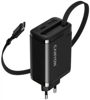 Зарядка Canyon 1xUSB-C PD65W + 1xUSB QC3.0 + cable USB-C to USB-C CNS-CURC65ACB