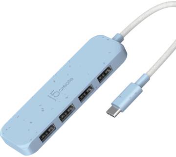 Разветвитель J5Create USB-C to 4xUSB-A 3.2 10Gbps cyan JCH341EC-N