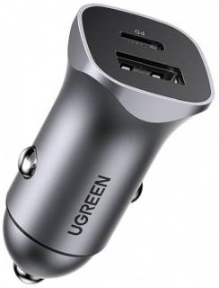 Зарядка Ugreen 1xUSB-C + 1xUSB 30W car adapter CD130 black 40858