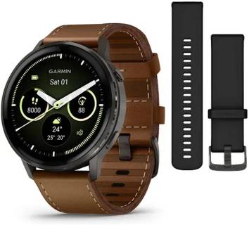 Часы Garmin Venu 4 (45mm), Black w/ Slate + Leather, GPS смарт 010-03014-03