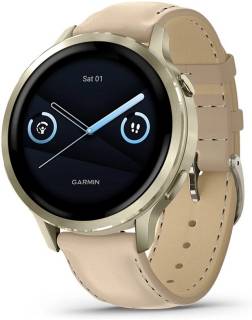 Часы Garmin Venu 4 (41mm), Beige w/ Lunar Gold + Leather, GPS 010-03013-03