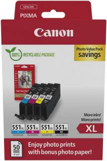 Картридж Canon CLI-551Multipack (BK,C,M,Y) XL +Paper 6443B008