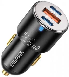 Зарядка ESSAGER 2xUSB-C 66W + 1xUSB black ECC2C1A-FF01