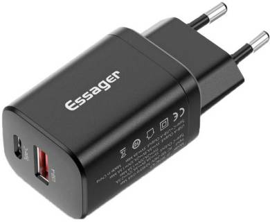 Зарядка ESSAGER 1xUSB + 1xUSB-C PD30W black ECTPQS-ZTB01
