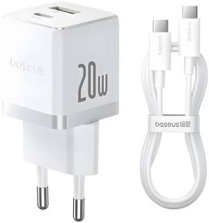 Зарядка Baseus 1xUSB-C 20W + 1xUSB white + cable USB-C to USB-C 6 P10111608213-01