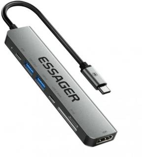 Разветвитель ESSAGER USB-C 7-in-1 HDMI + USB 3.2 + USB-C + SD/TF gray EHB07-QH0G-Z