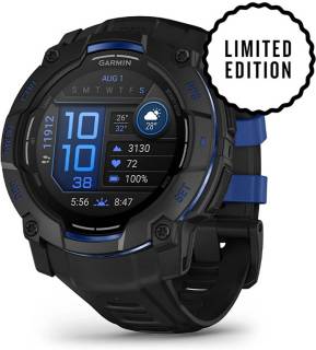 Часы Garmin Instinct 3, 50mm, AMOLED, Black with Bolt Blue Acc 010-03020-03