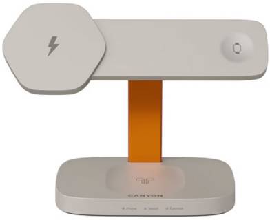 Зарядка Canyon wireless charger HEXAGON WCS-310 3in1 LightGrey/Or CNS-WCS310LGOR