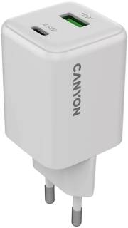 Зарядка Canyon CU45AC GaN 45W 1xPD 1xQC EU White CNS-CUW45AC