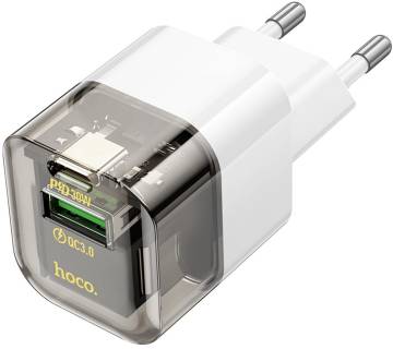 Зарядка HOCO C131A USB-C PD30W + 1xUSB QC3.0 transparent black 6942007609821