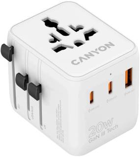 Зарядка Canyon OnTour 20 2xUCB-C + USB-A EU/UK/US/AUS 20W White CNS-TA20W1005W