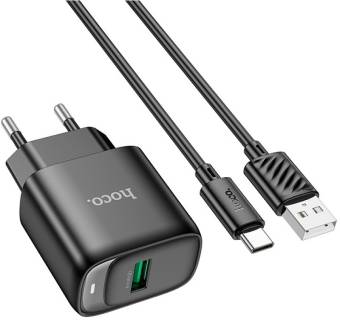 Зарядка HOCO C140A Smart USB QC3.0 + cable USB to USB-C Black 6942007627825