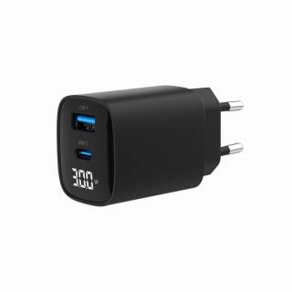 Зарядка Gembird 1xUSB-A (QC3.0 18W) + 1 Type-C (PD20W) LCD black TA-UC-PDQC30LCD-BK-01