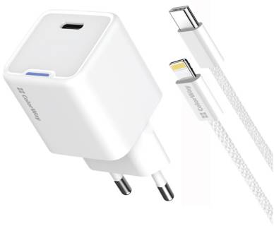 Зарядка ColorWay C101D GaN Mini 20W PD PPS USB-C + cable USB-C to L CW-CHS059PDL-WT