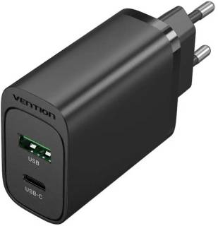 Зарядка Vention 2xUSB 38W (USB-C+USB-A) PD+QC3.0 black FBIB0-EU