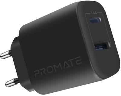 Зарядка Promate 17W USB-C + USB-A biplug-2.black