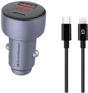 Зарядка Armorstandart AR-C43 Type-C PD30W + USB QC 3.0 Grey + cable Ligh ARM82462