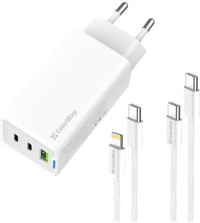 Зарядка ColorWay GaN Mini 65W PD Port PPS USB (USB-2C1A) cable Type CW-CHS058PDCL-WT