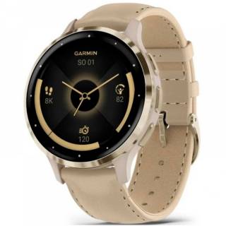 Часы Garmin Venu 3S, Fr. Gray + Soft Gold, Leather, GPS 010-02785-55