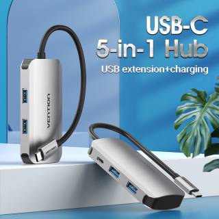 Разветвитель Vention USB3.1 Type-C --> USB 3.0x4/PD 100W Hub 5-in-1 TNBHB