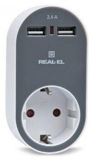 Зарядка REAL-EL USB-устройств + розетка CS-20