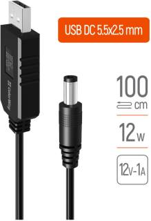 Аксессуар ColorWay USB to DC 5.5x2.5mm 12V 1.0m black CW-CBUD067-BK