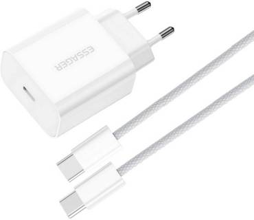 Зарядка ESSAGER USB-C PD20W + cable USB-C to USB-C white EFJB02-JSTT2-T