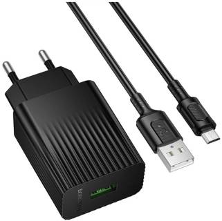 Зарядка BOROFONE USB QC3.0 + cable USB to Micro 5P black 6941991122651