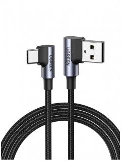 Кабель Ugreen USB 2.0 AM to USB-C 1.0m 3A 90° corner US176 black 20856