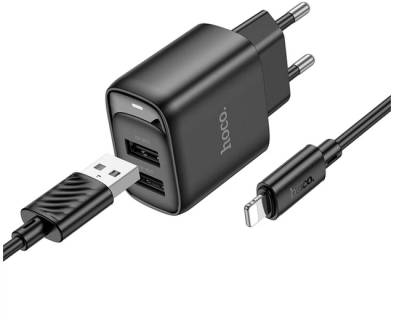 Зарядка HOCO C141A 2xUSB + cable USB to Lightning black 6942007627863