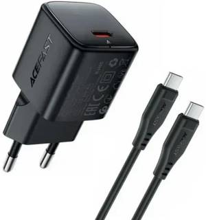 Зарядка ACEFAST USB-C PD20W GaN + cable USB-C to USB-C black 6974316286509