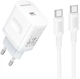 Зарядка BOROFONE USB-C PD20W + cable USB-C to USB-C white 6941991121371